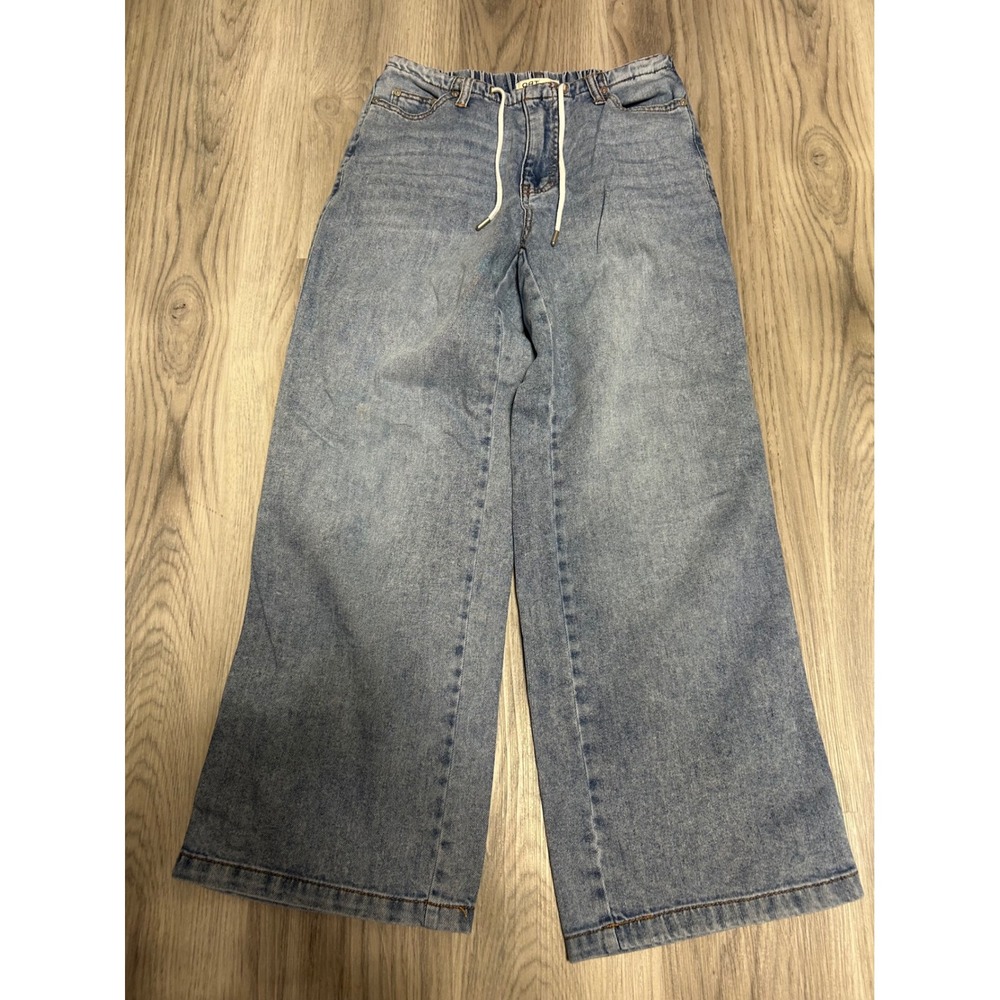 OAT New York Womens Cloud Luxe Wide Leg Drawstring Jeans Cotton Blend 2/26 Blue